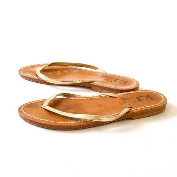 K‎ JACQUES St Tropez Venise Flip-Flops in Gold Leather, Size 36 EU - Picture 4 of 11